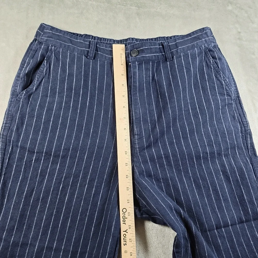 Uniqlo Pants Men XL 34x26.5 Blue Pinstriped Linen Blend Relaxed Cropped